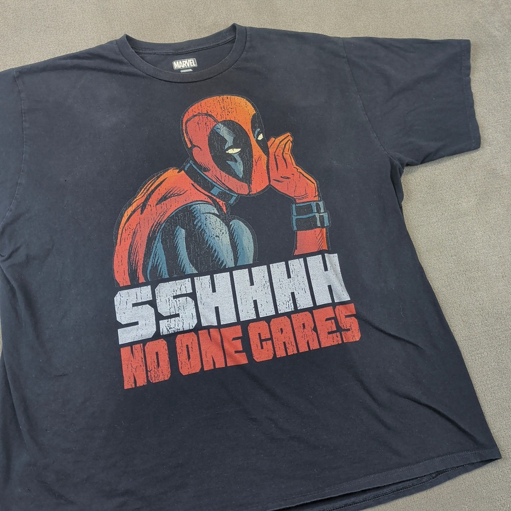 Marvel Deadpool Graphic T-Shirt 2XL Mens Black Sshhhh No One Cares Distressed